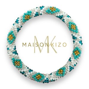 Bracelet Népalais vert blanc et argenté