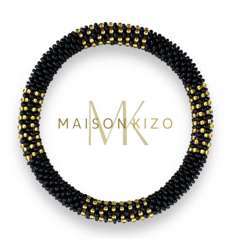 Bracelet népalais doré noir stripped – Image 3