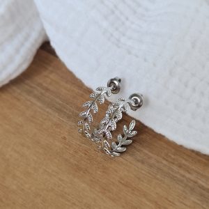 Boucles d&rsquo;oreilles feuilles de laurier Argenté